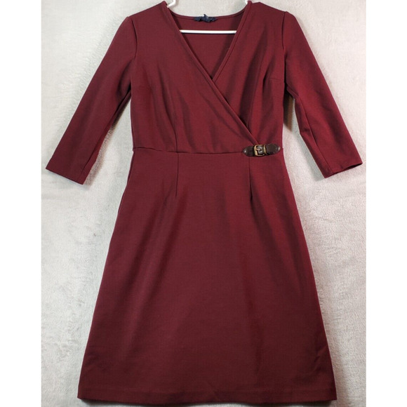 Tommy Hilfiger Sheath Dress Womens XS Wine Long Sleeve Wrap V Neck‎ Side Zipper - Picture 1 of 11